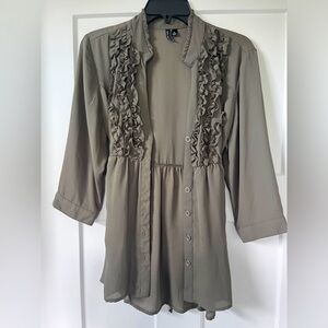 Women's Olive Ruffle Cardigan